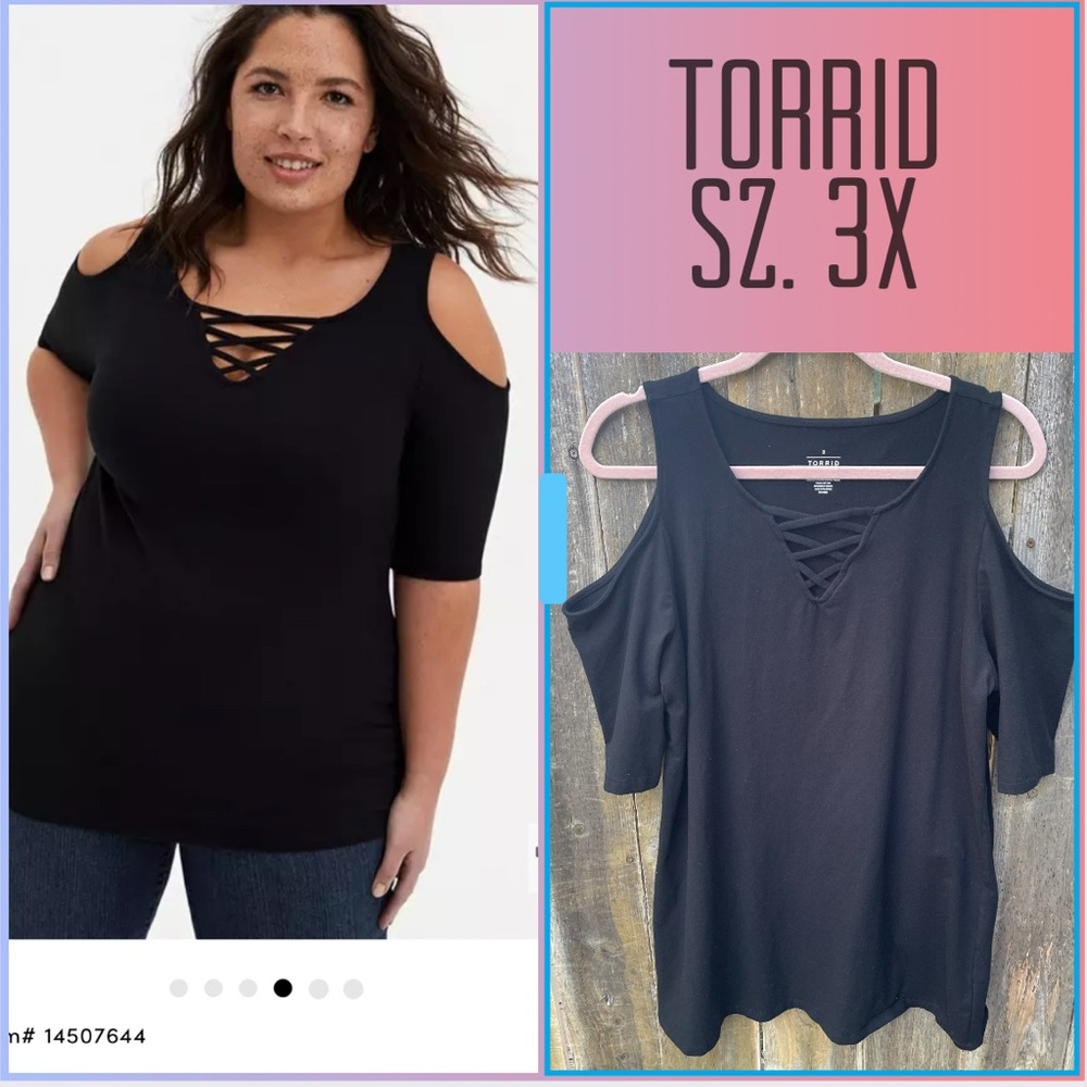 Torrid Black Foxy V Neck Cold Shoulder Blouse Sz. 3X (22/24)